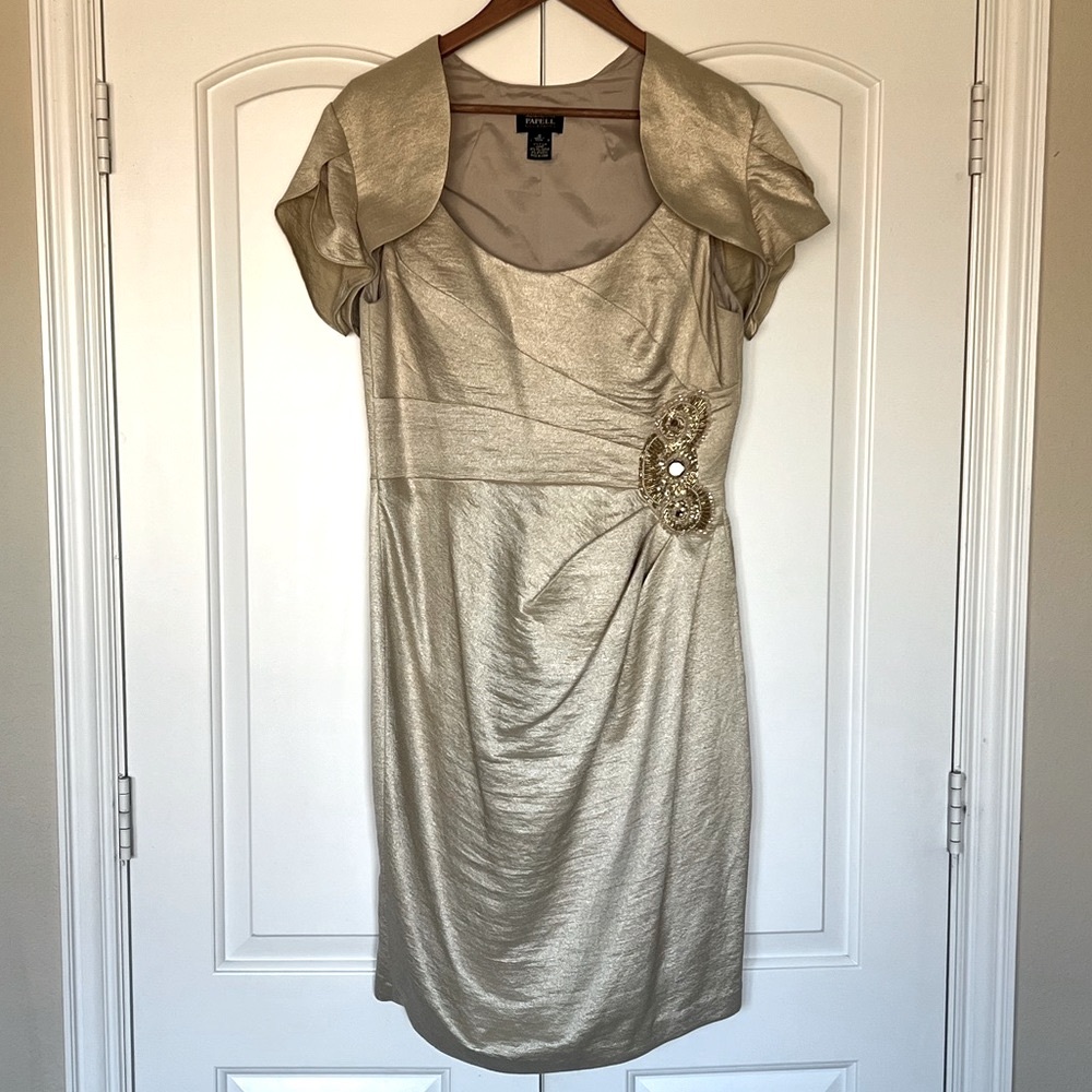 Adrianna Papell Gold Dress with Cap Sleeve Jacket